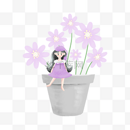 花朵和女孩图片_紫色的花朵和女孩