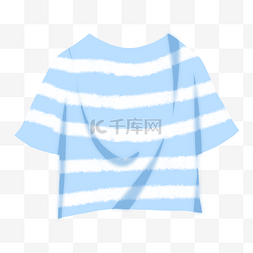 白色圆领t恤图片_夏日蓝色条纹圆领可爱印花短袖