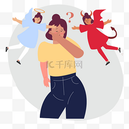 卡通天使恶魔道德插画