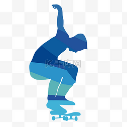 滑滑板人物蓝色剪影
