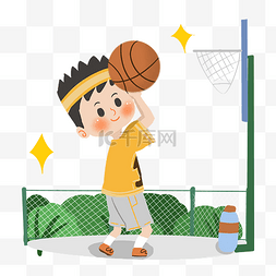 男生卡通图片_卡通男生打篮球PNG素材