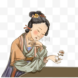 明代人物拿花朵