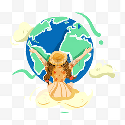 世界地球日女孩拥抱地球手绘插画
