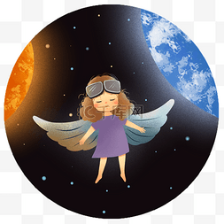 星星梦想图片_长翅膀的女孩在外太空