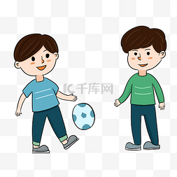 儿童踢球图片_六一儿童节清新色两个小男孩踢球