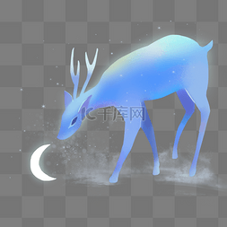 梦幻动物蓝色小鹿和月亮