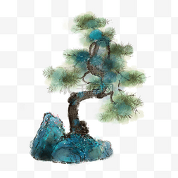 手绘中国风水墨松树