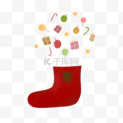 圣诞袜里的糖果图片_红色手绘圣诞袜里的礼物插画元素