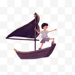 卡通小男孩在划船