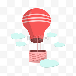 红色天空图片_梦幻卡通红色热气球