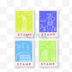 图章图片_地标旅游纪念邮票