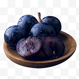 盘子里的水果图片_放在木盘子里的紫葡萄