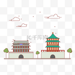 钟鼓楼图片_线描西安旅游钟鼓楼