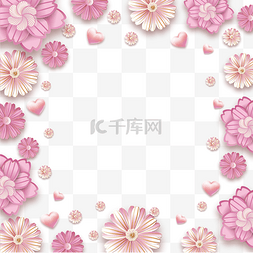 立体花朵剪纸图片_春天粉色花朵剪纸边框妇女节三八