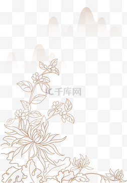 灰白线描图片_重阳节线描菊花茱萸