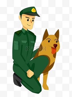 警犬png图片_一名牵警犬军人