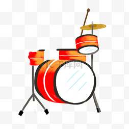 手绘乐器鼓PNG图片_卡通红色的架子鼓乐器