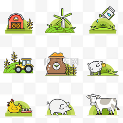 农场的小鸡和小鸭图片_绿色农场图标矢量图