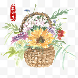 教师节感恩花篮彩墨画