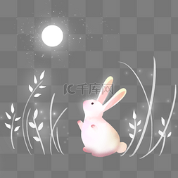 梦幻动物月亮下的可爱兔子
