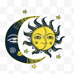 太阳月亮手绘图片_卡通表情月亮和太阳神秘元素