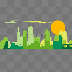 绿色黄色城市剪影