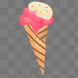红色蛋筒草莓冰淇淋
