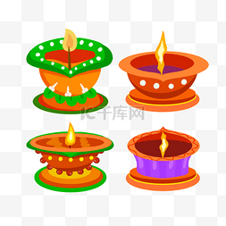 绿色和橙色装饰的diwali印度节日油