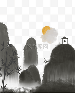 蓝天大山图片_泼墨山水画