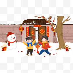 春节图片_新年春节过年雪人孩子