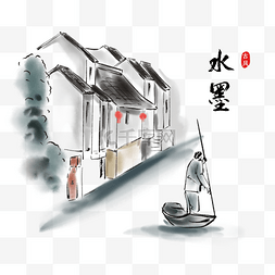 中国风水墨风景徽派建筑