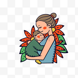 母亲节卡通妈妈抱着孩子