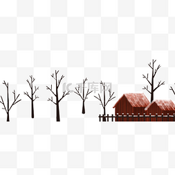 冬季树木枯树草屋
