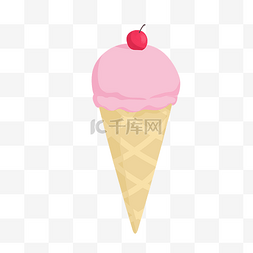 华夫饼底纹图片_扁平风插画樱桃冰淇淋