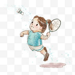 手绘海报女孩图片_比赛中打羽毛球的女孩