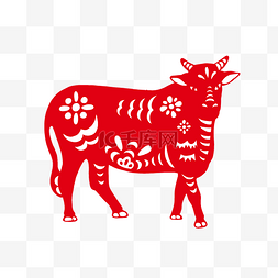 春节红色剪纸牛