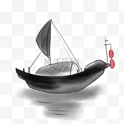 水墨小船帆船