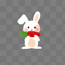 动物插画设计图片_斑点小白兔啃萝卜卡通