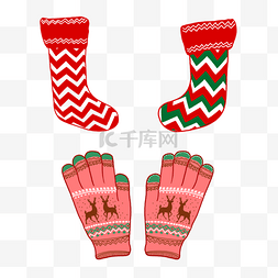 圣诞节麋鹿图片_手绘圣诞节红绿袜子手套