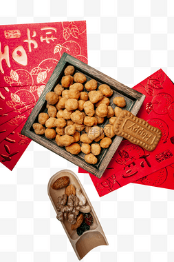 中国红色主题图片_中国红新年主题零食花生甜点红包