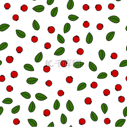 卡通野生红色浆果绿色叶子无缝图
