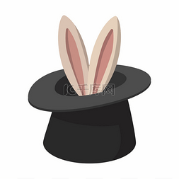 白色小图标小图标图片_出现从顶尖魔术帽卡通兔子