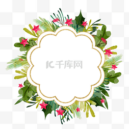 浪漫唯美花卉背景图片_圣诞节一品红花卉水彩花型边框