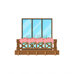 木质栏杆图片_房屋建筑立面的阳台窗户木质栏杆