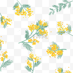 黄色的花朵装饰图片_含羞草花朵叶子植物图案