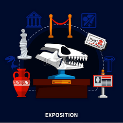 博物馆展示装饰图标设置在蓝色背