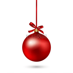 与丝带和弓的红色圣诞节球在白色