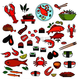 蔬菜章鱼图片_海鲜、鱼和熟食寿司和红鱼子酱、