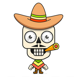 墨西哥图片_卡通墨西哥糖头骨矢量插图为迪亚