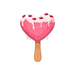 粉红色的冰淇淋图片_心形草莓冰淇淋棒独立甜点矢量冰
